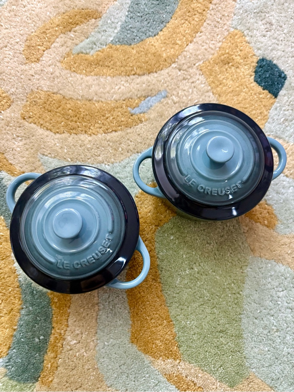Le Creuset 8oz Mini Round Cocotte, Set of 2. Color Ocean